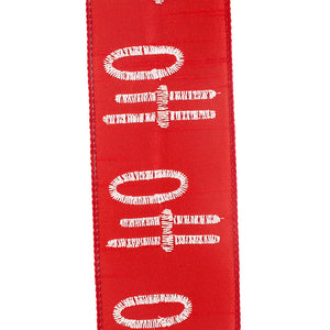 10 yards --- 2 ½ inch --  Ho Ho Ho Embroidered Dupioni (Red & White) Wired Edge Ribbon