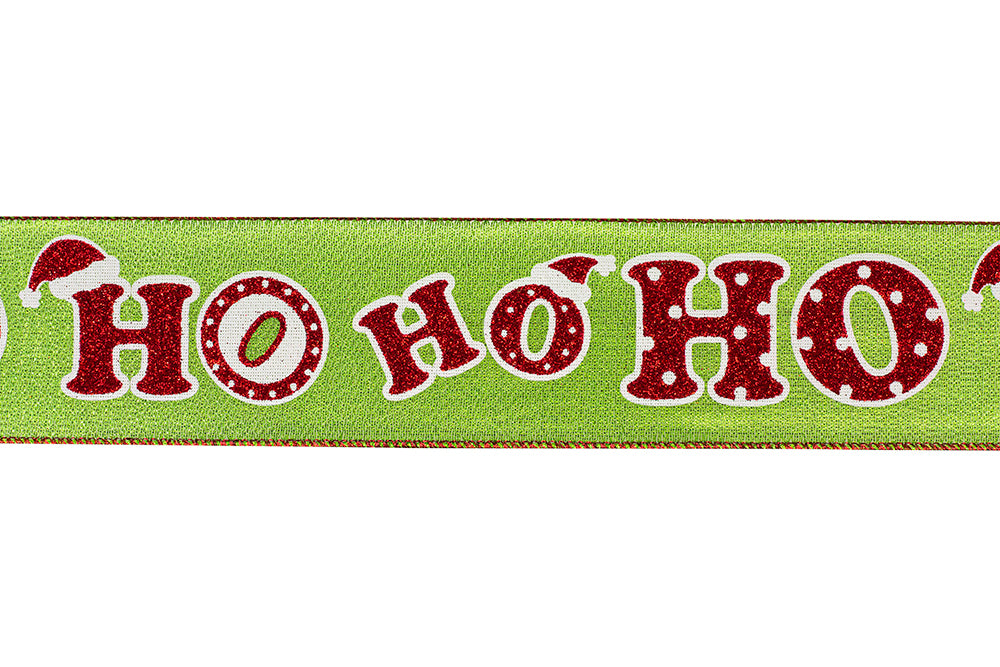 10 yards --- 2 ½ inch --  Ho Ho Ho Glitter Metallic Shine Wired Edge Ribbon