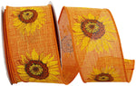 Load image into Gallery viewer, Sunflower Linen Wired Edge Ribbon –-- 2-1/2 Inch x 10 Yards --- Tangerine
