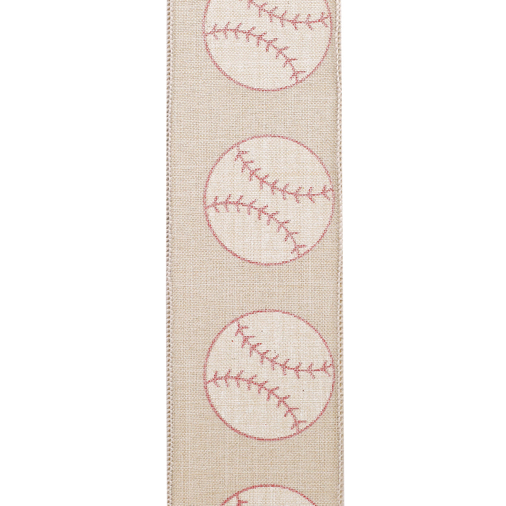 Baseball Linen Sparkle Wired Edge Ribbon - Natural Color -- 2.5" x 10 Yards