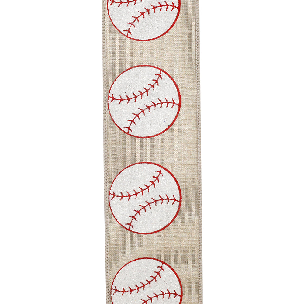 Baseball Linen Sparkle Wired Edge Ribbon - Natural Color -- 2.5" x 10 Yards