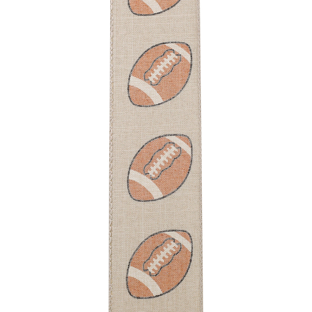 Football Glitter Linen Wired Edge Ribbon - Natural Color -- 2.5" x 10 Yards