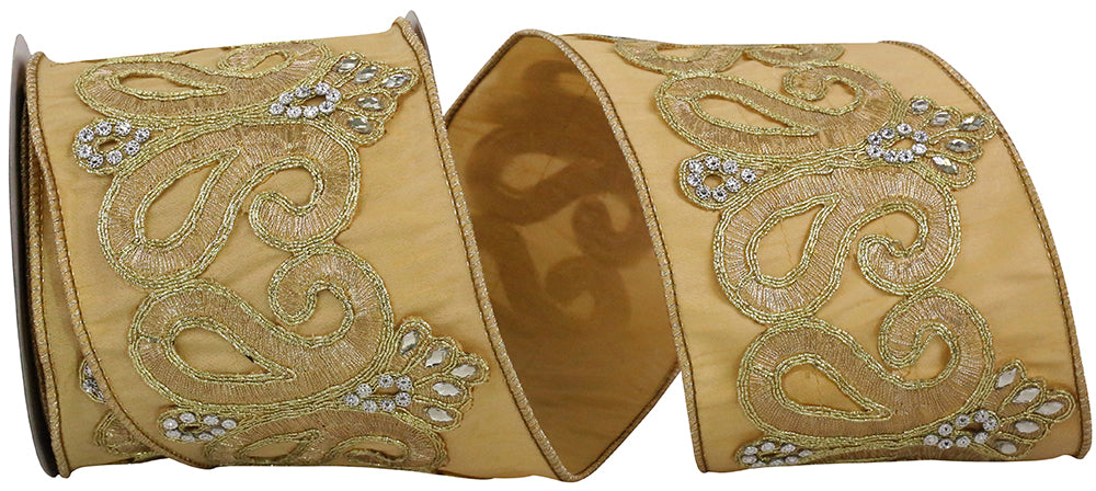 5 yards --- 4 inch -- Embroidered Jeweled Filigree Deluxe Dupioni Wired ...