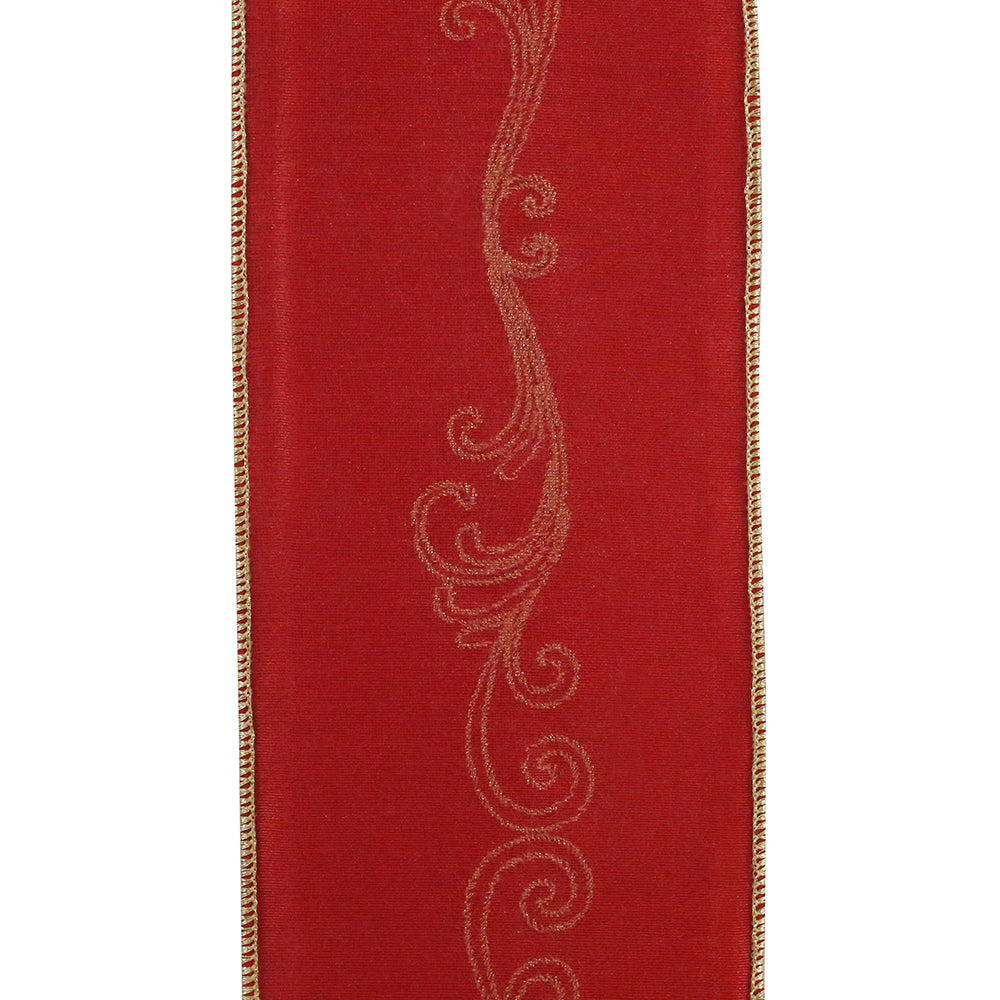 5 yards --- 4 inch --  Embroidered Jeweled Filigree Deluxe Dupioni Wired Edge -- Christmas Ribbon