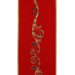 Load image into Gallery viewer, 5 yards --- 4 inch --  Embroidered Jeweled Filigree Deluxe Dupioni Wired Edge -- Christmas Ribbon
