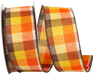 Country Field Tonal Plaid Wired Edge Ribbon -- Various Yard Sizes