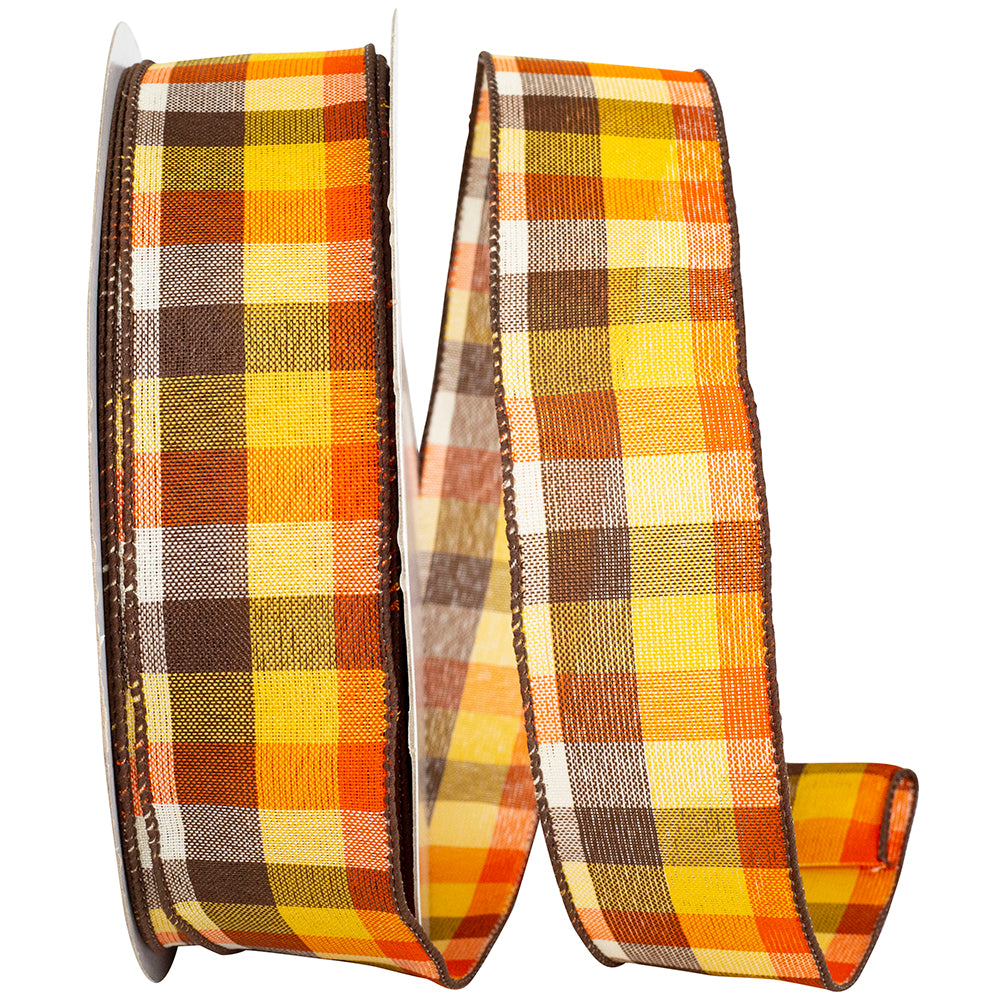 Country Field Tonal Plaid Wired Edge Ribbon -- Various Yard Sizes