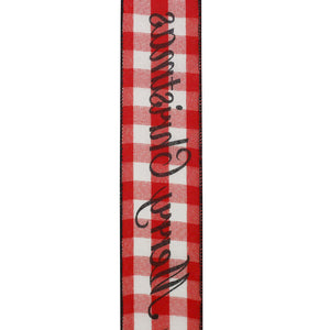 "MERRY CHRISTMAS" Celine Plaid Twill - Wired Edge Ribbon (Red & White)-- Various Yard Sizes