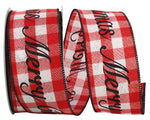 Load image into Gallery viewer, &quot;MERRY CHRISTMAS&quot; Celine Plaid Twill - Wired Edge Ribbon (Red &amp; White)-- Various Yard Sizes
