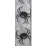 Load image into Gallery viewer, 10 yards --- 2 ½ inch -- Spider Web Glitter Halloween Wired Edge Ribbon, White / Black
