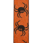 Load image into Gallery viewer, 10 yards --- 2 ½ inch -- Spider Web Glitter Halloween Wired Edge Ribbon, Orange / Black
