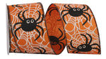 Load image into Gallery viewer, 10 yards --- 2 ½ inch -- Spider Web Glitter Halloween Wired Edge Ribbon, Orange / Black
