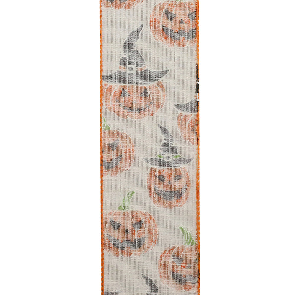 10 yards --- 2 ½ inch --  Jack-O-Lantern Linen Touch Wired Edge Ribbon