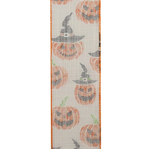 10 yards --- 2 ½ inch --  Jack-O-Lantern Linen Touch Wired Edge Ribbon