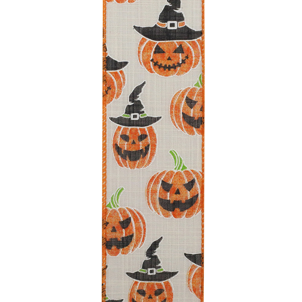 10 yards --- 2 ½ inch --  Jack-O-Lantern Linen Touch Wired Edge Ribbon