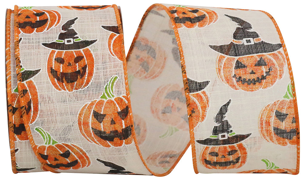 10 yards --- 2 ½ inch --  Jack-O-Lantern Linen Touch Wired Edge Ribbon
