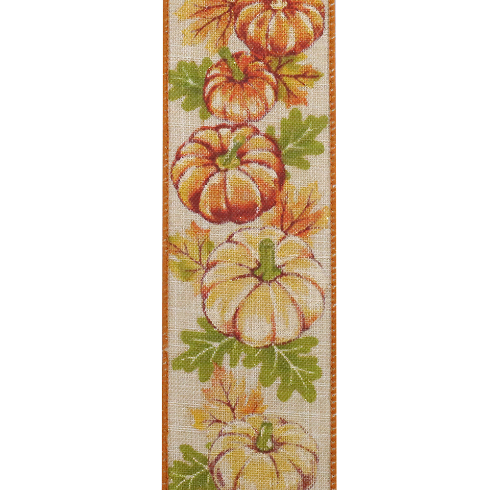 Pumpkins Highlights Linen Sparkle Wired Edge Ribbon -- Various Yard Sizes