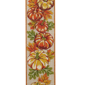 Pumpkins Highlights Linen Sparkle Wired Edge Ribbon -- Various Yard Sizes