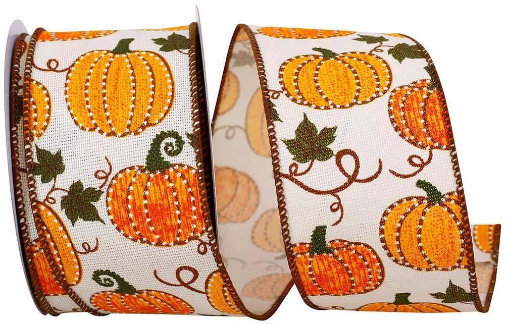 10 yards --- 2 ½ inch --  Pumpkin Stitch Hopsack Wired Edge Ribbon