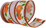 Load image into Gallery viewer, 10 yards --- 2 ½ inch --  Pumpkin Patch with Ticking Wired Edge Ribbon
