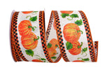 Load image into Gallery viewer, 10 yards --- 2 ½ inch --  Pumpkin Patch with Ticking Wired Edge Ribbon
