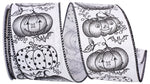 Load image into Gallery viewer, 10 yards --- 2 ½ inch --  Jack-O-Lantern Pumpkin Monotone Linen Wired Edge Ribbon, White / Black

