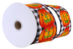 Load image into Gallery viewer, 10 yards --- 2 ½ inch --  Jack-O-Lantern Pumpkin Gingham Check Wired Edge Ribbon, Black &amp; White
