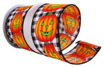 Load image into Gallery viewer, 10 yards --- 2 ½ inch --  Jack-O-Lantern Pumpkin Gingham Check Wired Edge Ribbon, Black &amp; White
