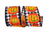 Load image into Gallery viewer, 10 yards --- 2 ½ inch --  Jack-O-Lantern Pumpkin Gingham Check Wired Edge Ribbon, Black &amp; White
