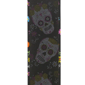 10 yards --- 2 ½ inch -- "Day of the Dead" -- Bright Skulls Wired Edge Ribbon, Black