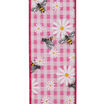 Load image into Gallery viewer, Bees &amp; Daisies Bright Gingham - Wired Edge Ribbon -- 2.5" x 10 Yards -- Fuchsia
