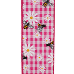 Load image into Gallery viewer, Bees &amp; Daisies Bright Gingham - Wired Edge Ribbon -- 2.5" x 10 Yards -- Fuchsia

