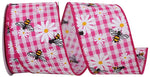Load image into Gallery viewer, Bees &amp; Daisies Bright Gingham - Wired Edge Ribbon -- 2.5" x 10 Yards -- Fuchsia
