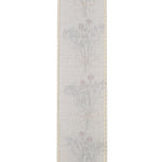 Load image into Gallery viewer, The reverse side of the 100% polyester linen-weave ribbon, showing the soft, semi-translucent underside of the vertical floral pattern.
