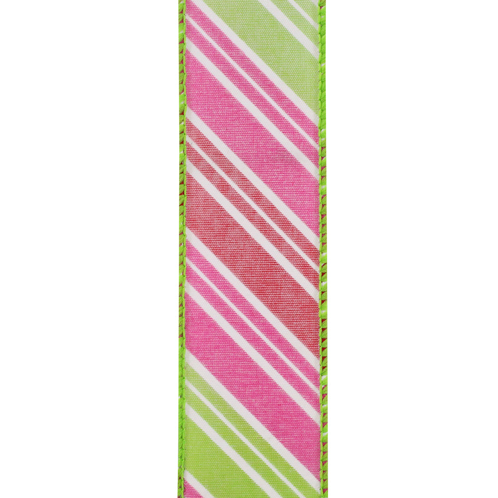 Easter Ribbons -- Diagonal Multi Stripe Bright Wire Edge Ribbon -- Watermelon -- Various Sizes