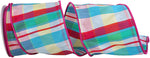 Load image into Gallery viewer, Albert multicolor plaid wired ribbon with hot pink edge in 4 inch width
