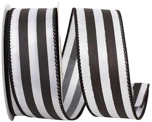 Continuous Stripe - Black & White - Wired Edge Ribbon -- Various Yard Sizes