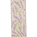Load image into Gallery viewer, 2.5 inch Lavender Buds Natural Linen Wired Edge Ribbon showing the front side of the ribbon.
