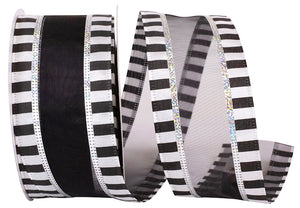 Beetlejuice Ticking Sheer Wired Edge Ribbon -- Various Yard Sizes