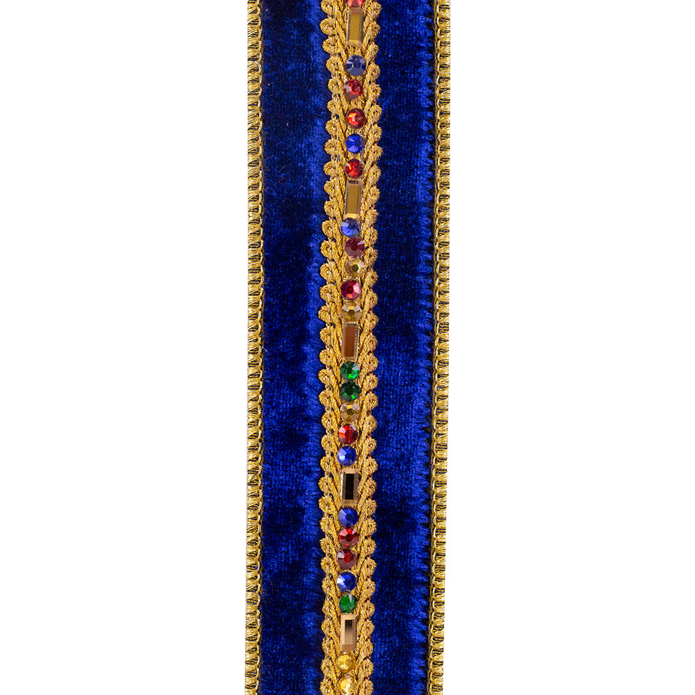 5 yards --- 1 ½ inch -- (Royal / Gold Color) --- Jewel Stones Trim Velvet Luxe Wired Edge -- Christmas Ribbon