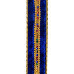 Load image into Gallery viewer, 5 yards --- 1 ½ inch -- (Royal / Gold Color) --- Jewel Stones Trim Velvet Luxe Wired Edge -- Christmas Ribbon
