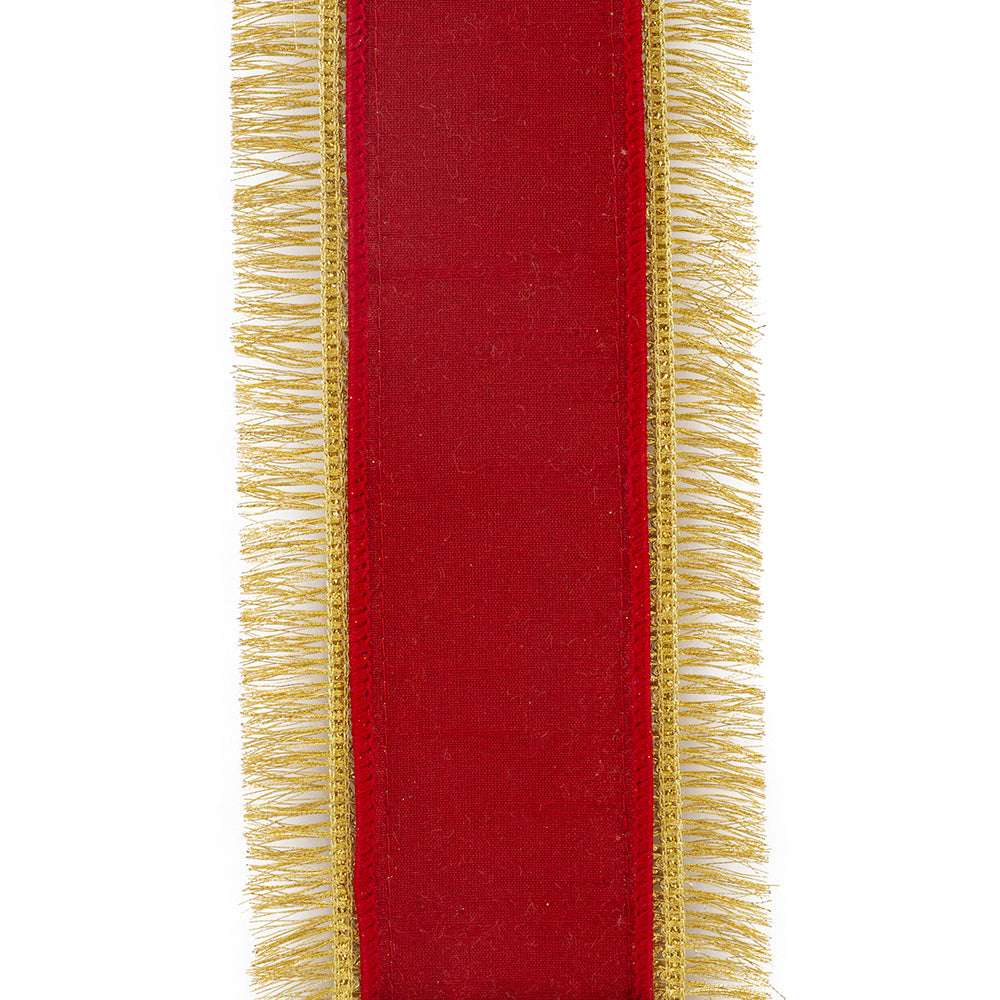 5 yards --- 2 ½ inch -- Red / Gold Color --- Velvet Plush Regal Fringe Wired Edge - Christmas Ribbon