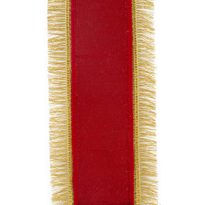 5 yards --- 2 ½ inch -- Red / Gold Color --- Velvet Plush Regal Fringe Wired Edge - Christmas Ribbon