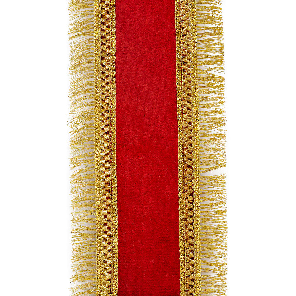 5 yards --- 2 ½ inch -- Red / Gold Color --- Velvet Plush Regal Fringe Wired Edge - Christmas Ribbon