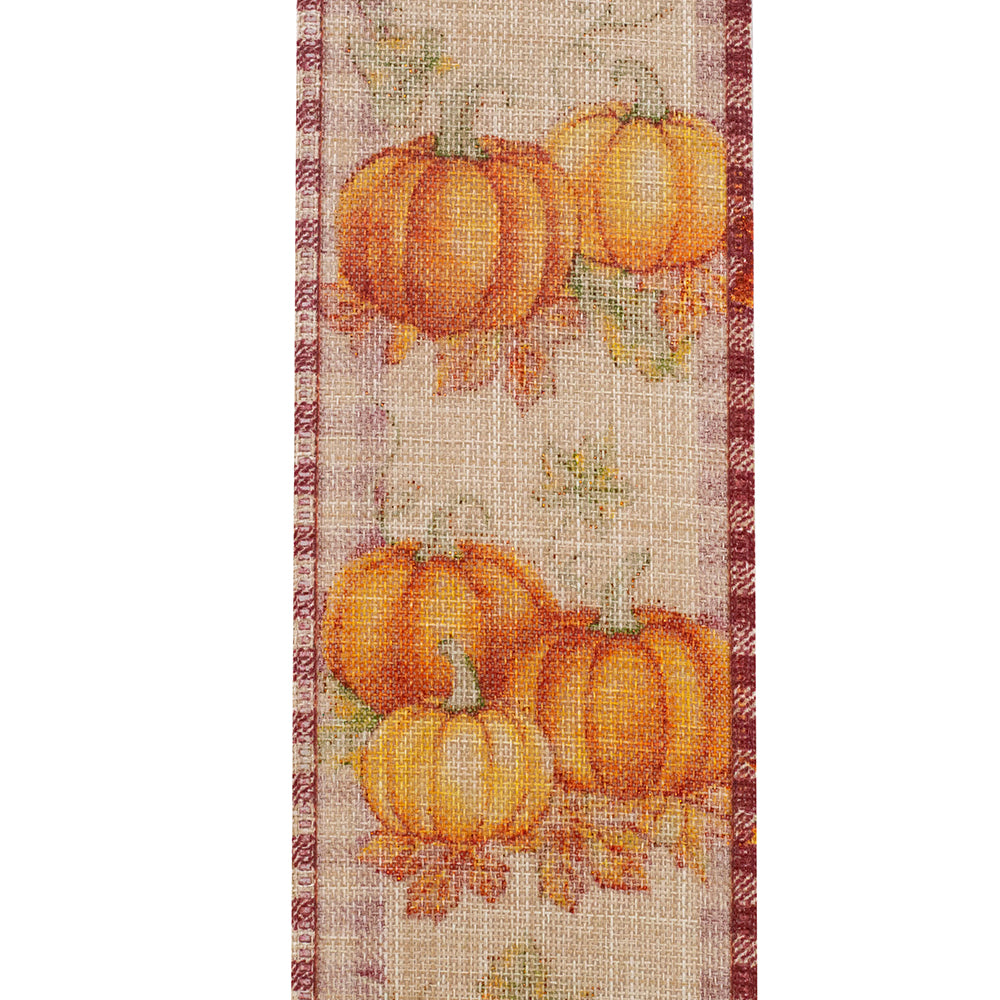 10 yards --- 2 ½ inch --  Pumpkin Patch Glitter Gingham Wired Edge Ribbon, Moss & Burgundy Colors