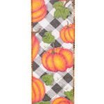 Load image into Gallery viewer, Pumpkins Gingham Glitter Wired Edge Ribbon -- Various Yard Sizes
