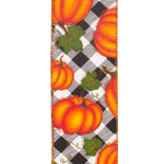 Load image into Gallery viewer, Pumpkins Gingham Glitter Wired Edge Ribbon -- Various Yard Sizes
