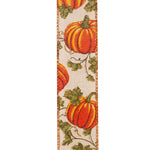 Load image into Gallery viewer, Pumpkin Vine Glitter Linen Wired Edge Ribbon -- Various Yard Sizes
