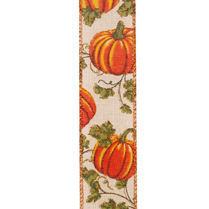 Pumpkin Vine Glitter Linen Wired Edge Ribbon -- Various Yard Sizes