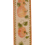 Load image into Gallery viewer, 10 yards --- 2 ½ inch --  Pumpkin Vine Glitter Linen Gingham Wired Edge Ribbon
